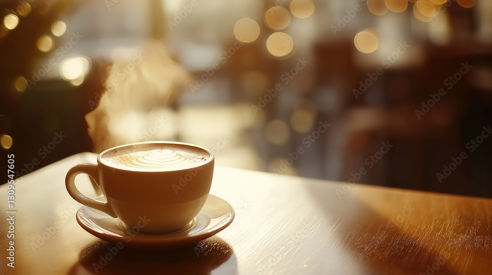 Steaming latte on a wooden table, soft bokeh background, cozy cafe ambiance. Warmth and comfort in every sip Steaming latte on a wooden table, soft bokeh background, cozy cafe ambiance. Warmth and comfort in every sip