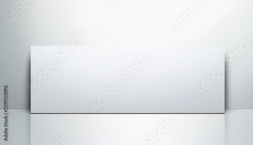 Wallpaper Mural White rectangular board leaning against a textured white wall with a reflective surface below. Soft lighting creates subtle shadows Torontodigital.ca