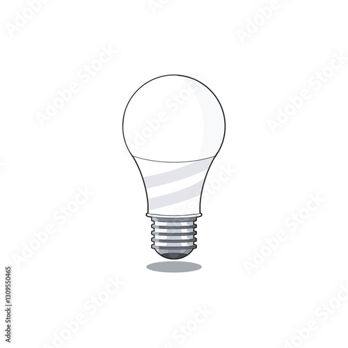 LED light bulb illustration, energy-efficient lighting, modern lamp, white glass, screw base, electricity, illumination, household lighting, vector icon, isolated object, eco-friendly, technology.