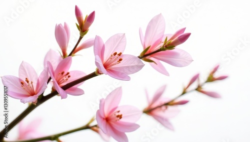 Close-up view of blooming freesia twigs, isolated, pure white backdrop , nature, photography
