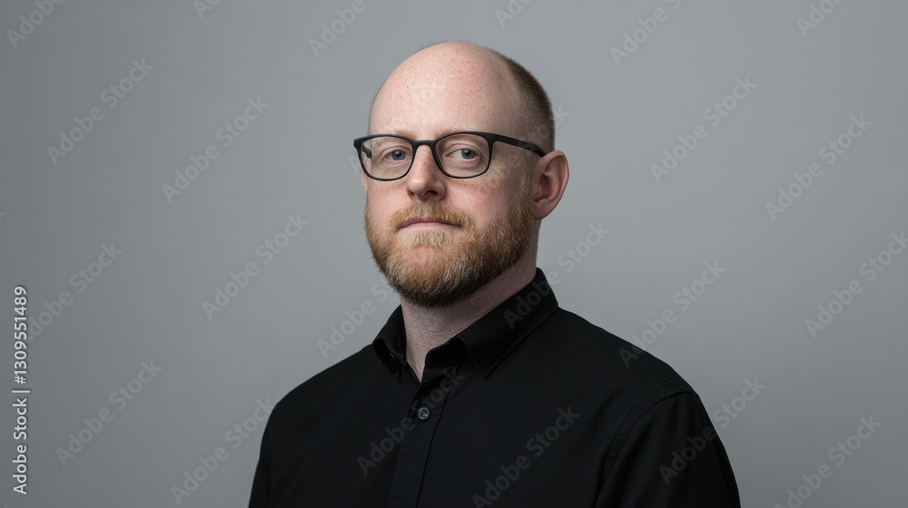 A man with glasses and a beard is wearing a black shirt A man with glasses and a beard is wearing a black shirt