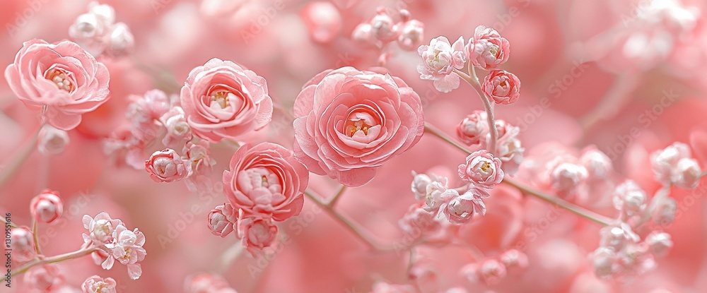 Naklejka premium Close-up of delicate pink flowers with soft focus background.