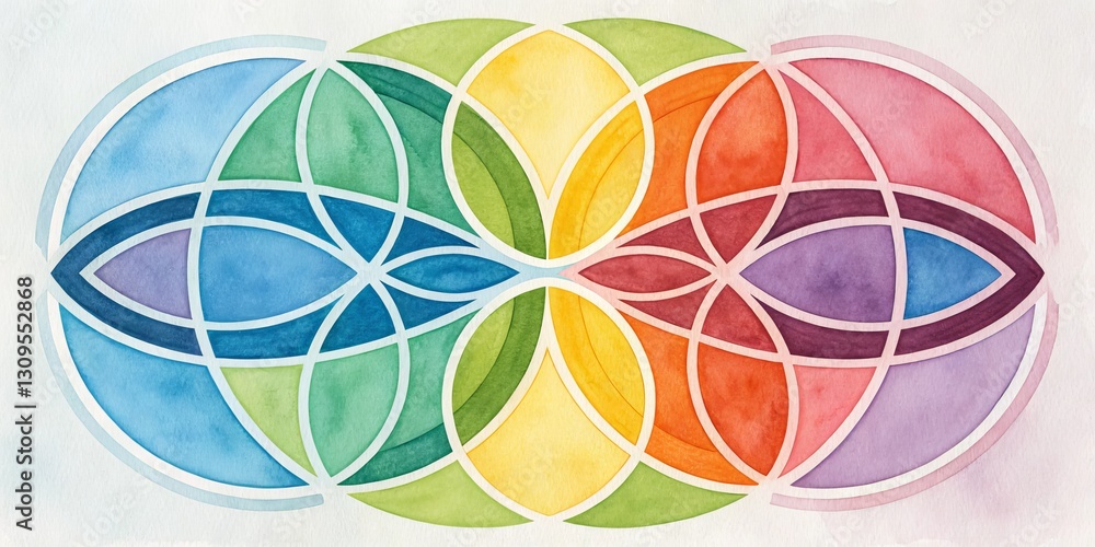 Obraz premium Watercolor Circles Rainbow Geometric Design, pattern , art