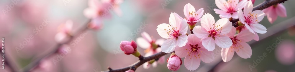 Delicate pink & white cherry blossoms blooming on a tree branch in early spring , pink flowers, pale pink, image Delicate pink & white cherry blossoms blooming on a tree branch in early spring , pink flowers, pale pink, image
