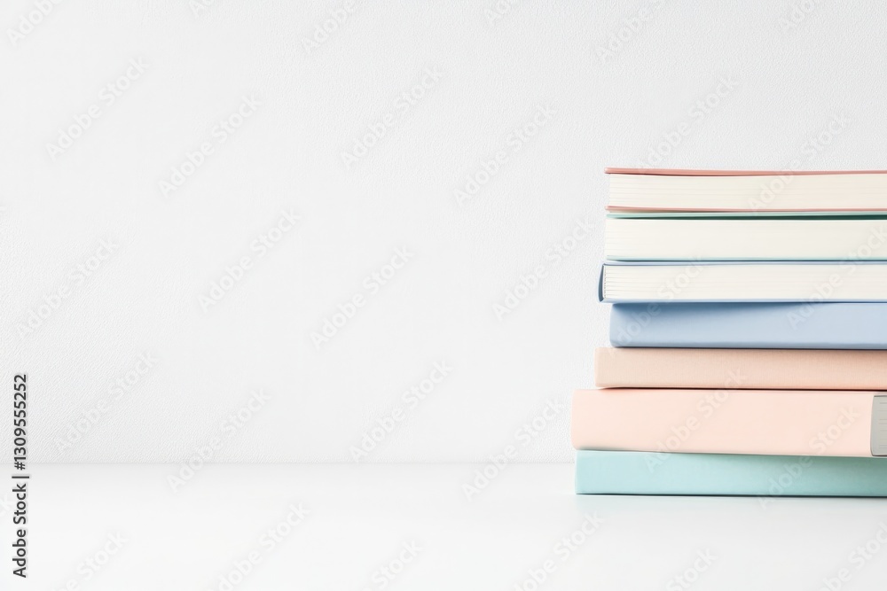 neatly stacked notebooks of various colors on blank white surface showcasing organization and craftsmanship neatly stacked notebooks of various colors on blank white surface showcasing organization and craftsmanship
