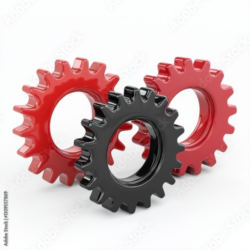 Pair of red and black gears symbolizing power and motion in mechanical systems and engineering applications