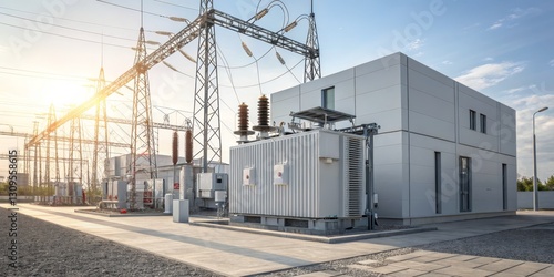 Electrical Substation with Power Transformer and Steel Tower Structure,energy ,grid