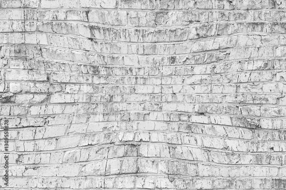 Fototapeta premium Old wall made of red brick, painted white in loft style