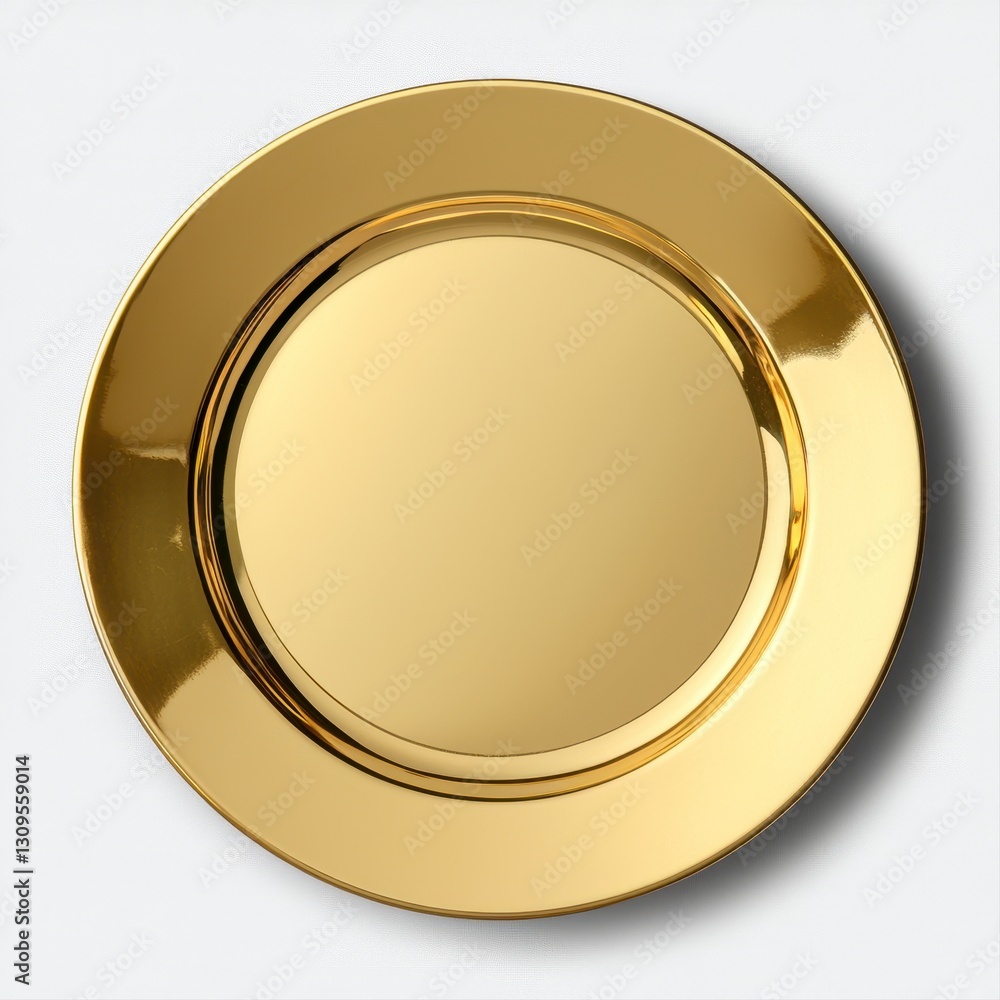 A stunning gold plate set against a pristine white background highlighting its radiant shine and elegant design A stunning gold plate set against a pristine white background highlighting its radiant shine and elegant design