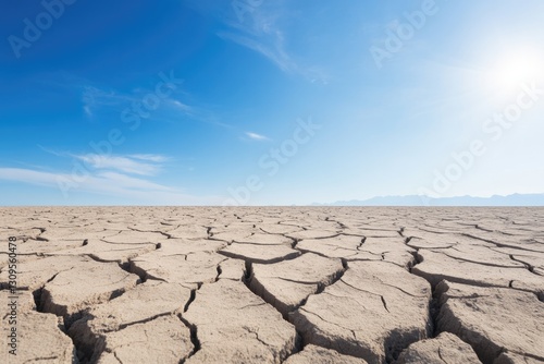 close-up of cracked and parched earth surface under bright clear sky