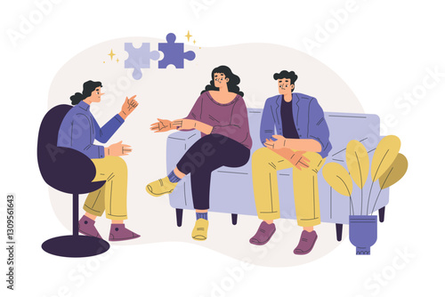 Psychotherapy with Man and Woman at Mental Therapy Session Vector Illustration