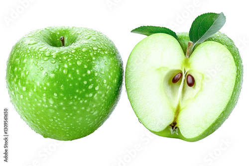 green apple with slice - fresh fruit isolated