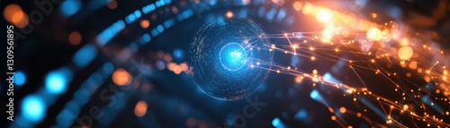 Futuristic quantum sensor glowing with entangled photon signals, advanced technology concept