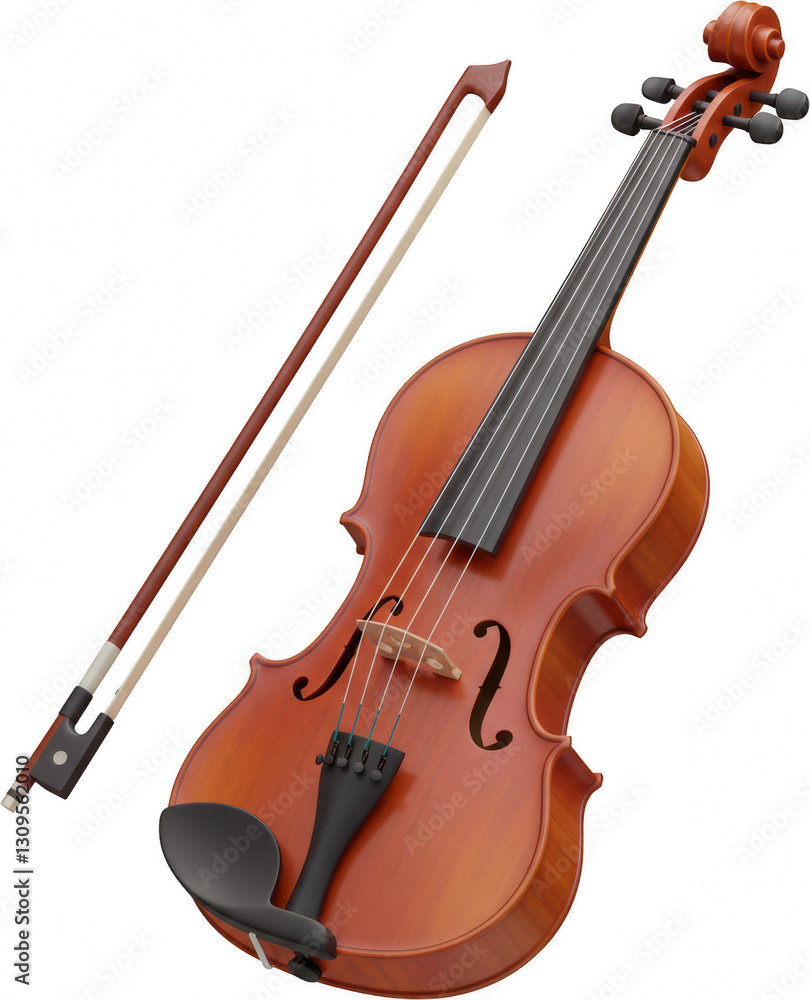 Fototapeta premium Polished Violin with Bow Classical String Instrument Musical Instrument Close up View