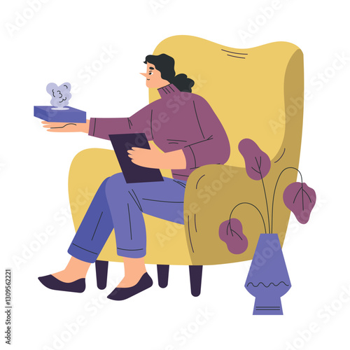 Psychotherapy with Woman Specialist Listen to Patient at Mental Therapy Session Vector Illustration