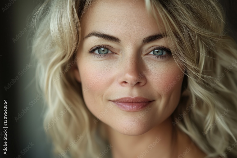 Fototapeta premium Middle aged mature woman with beautiful eyes enhoying her agge and glowing healthy skin aging gracefully.