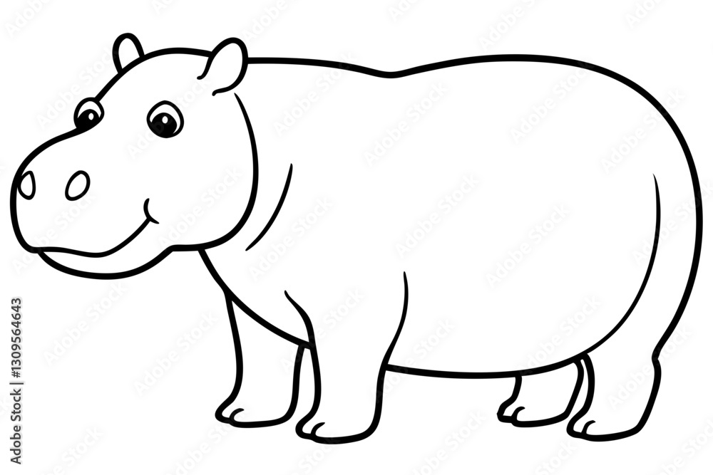 Elegant Hippo Outline Elegant Hippo Outline