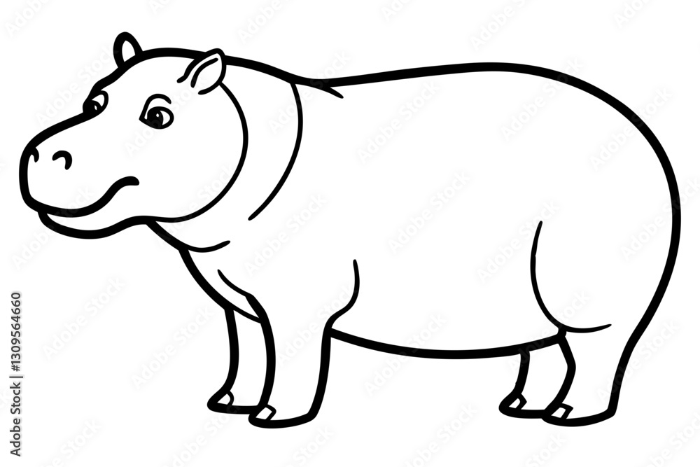 Elegant Hippo Outline Elegant Hippo Outline