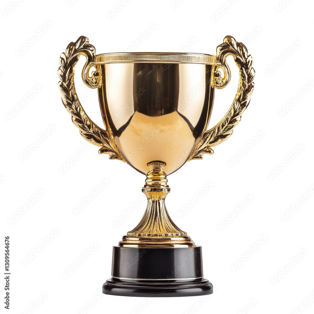 Elegant golden trophy displayed on a dark pedestal Elegant golden trophy displayed on a dark pedestal