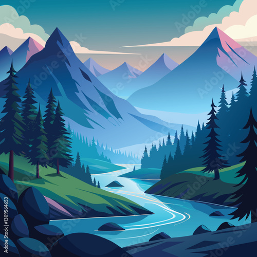 Twilight Over the Mountainous Landscape