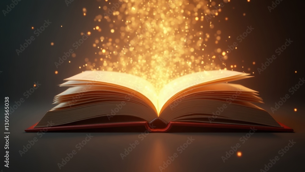 Magical Open Book with Glowing Particles Fantasy Literature Wisdom Knowledge Magical Open Book with Glowing Particles Fantasy Literature Wisdom Knowledge