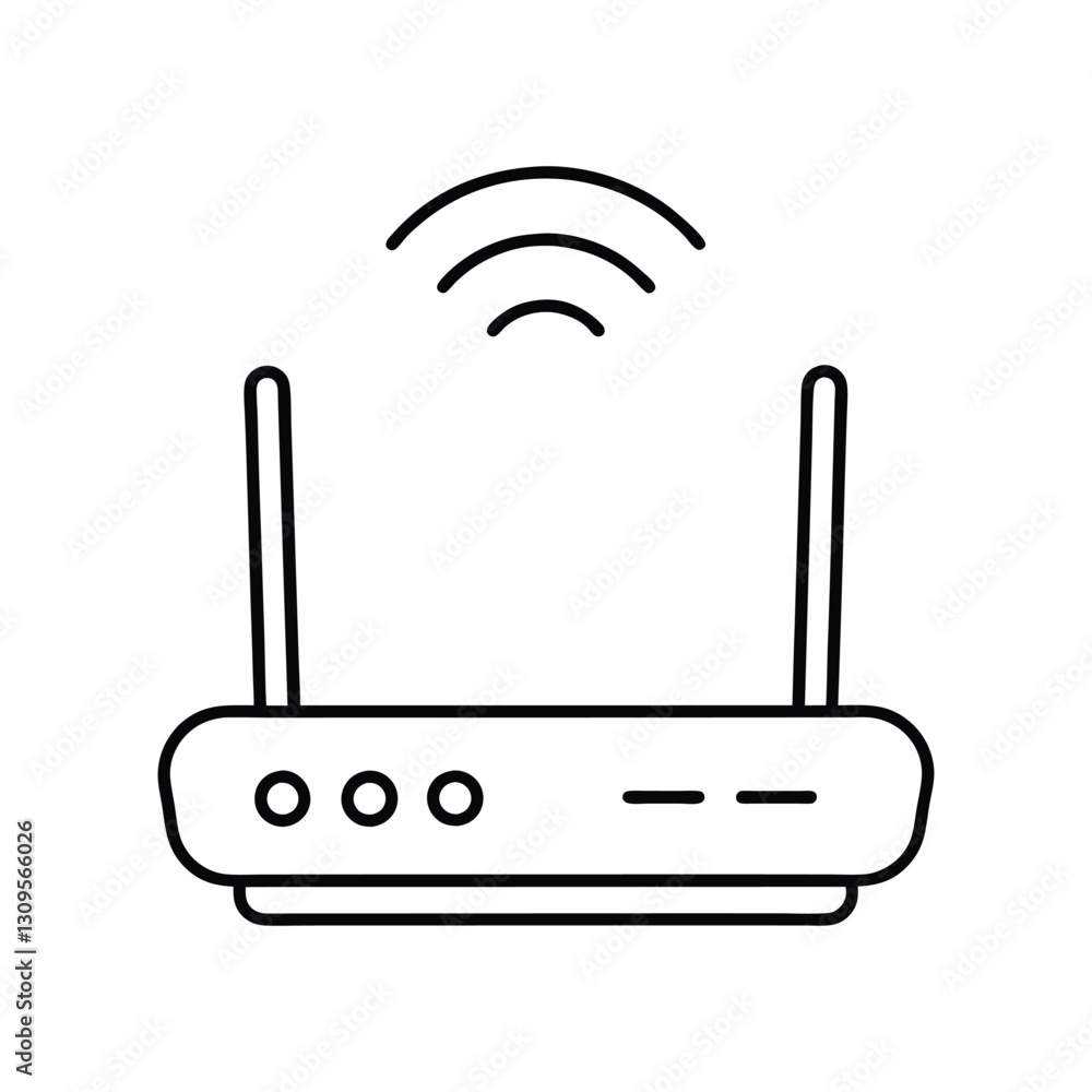 A clip art of cyberspace Wi-Fi router outline on white background A clip art of cyberspace Wi-Fi router outline on white background