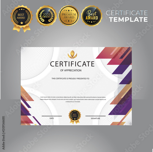 Modern certificate, Elegant Gray background, with an elegant modern gold plaque