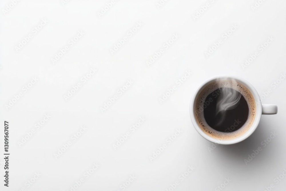 single steaming coffee cup on white background showcasing its simplicity casting soft shadow to accentuate warmth and single steaming coffee cup on white background showcasing its simplicity casting soft shadow to accentuate warmth and