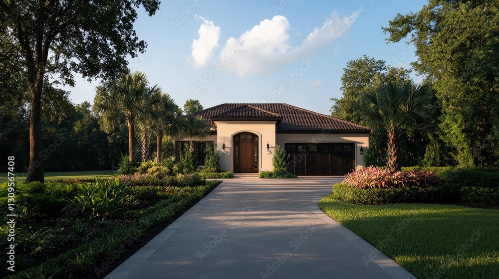 Naklejka premium Suburban Home, Driveway, Sunny Day