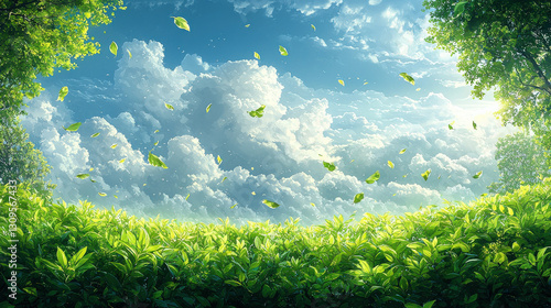 Bild auf Leinwand Gentle breeze rustling leaves lush green landscape digital artwork serene nature