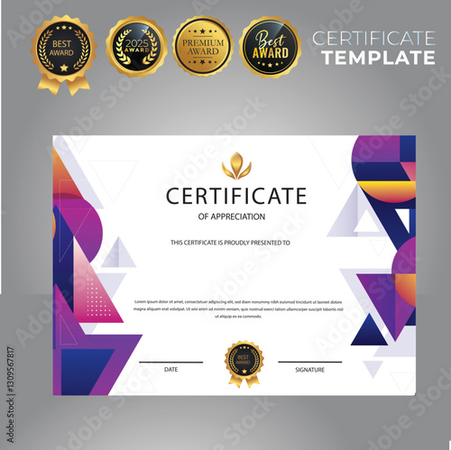 Modern certificate, Elegant Gray background, with an elegant modern gold plaque
