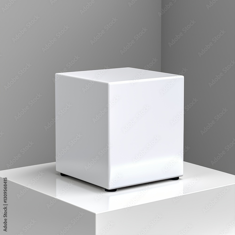 Elegant white cube positioned on a pristine white surface ideal for showcasing minimalist design and artistic photography Elegant white cube positioned on a pristine white surface ideal for showcasing minimalist design and artistic photography