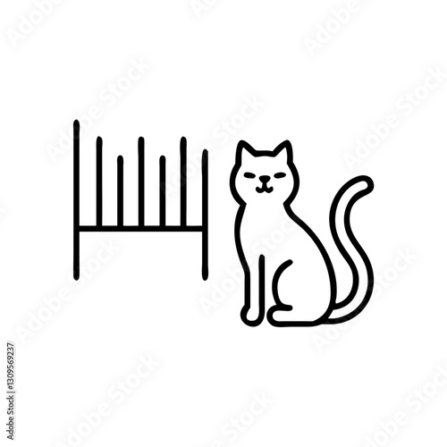 Cat near radiator icon, warmth and home comfort