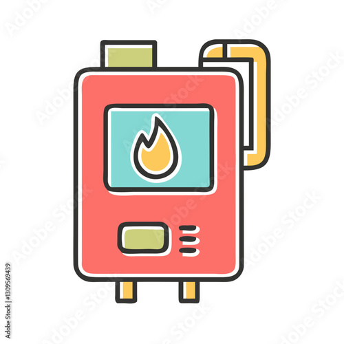 Gas boiler icon, red and yellow, home heating and energy concept