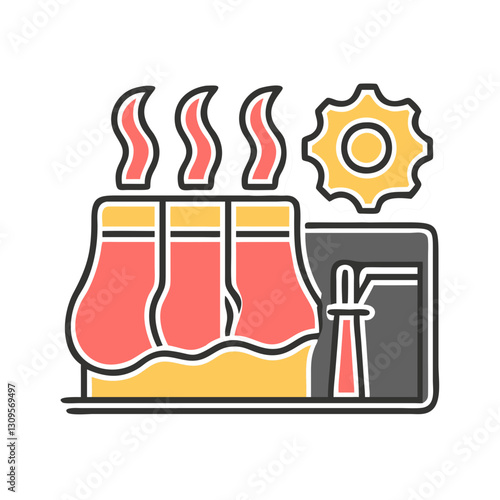Geothermal energy icon, red and yellow, renewable power concept