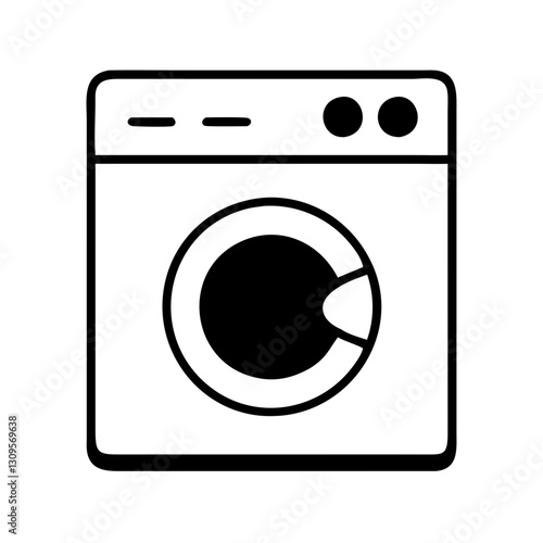 Modern washing machine icon, black and white, laundry and home appliances