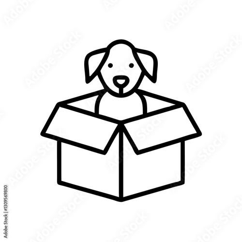 Cute dog sitting in moving box, playful, relocation concept