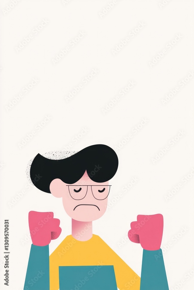 captivating flat design illustration portraying person with clenched fists and furrowed brow embodying anger and frustration captivating flat design illustration portraying person with clenched fists and furrowed brow embodying anger and frustration