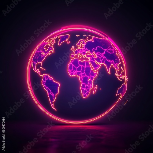 Glowing neon Earth globe.