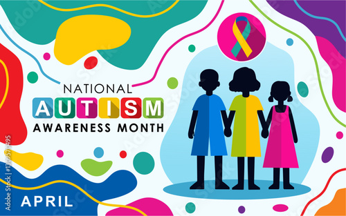 Autism Awareness Month. observed each year during April. It's okay to be different. Multi-coloured patterns design template. Healthcare concept. Vector illustration on white background