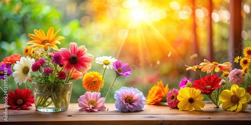 Wallpaper Mural Vibrant Petals Against Warm Glass, garden scene, colorful blooms,  garden scene Torontodigital.ca