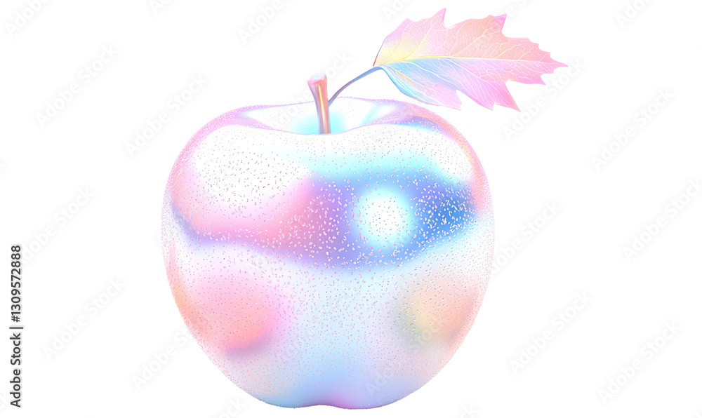 Obraz premium Glossy Iridescent Apple Isolate on Transparent Background, cutout, png