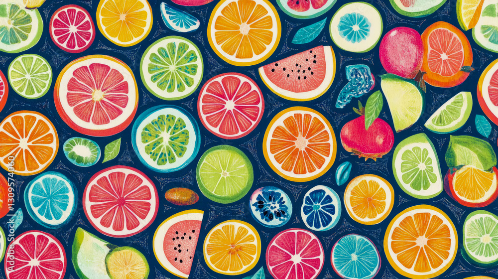 A vibrant and refreshing citrus medley: Fruity pattern for kitchen, summer concept A vibrant and refreshing citrus medley: Fruity pattern for kitchen, summer concept