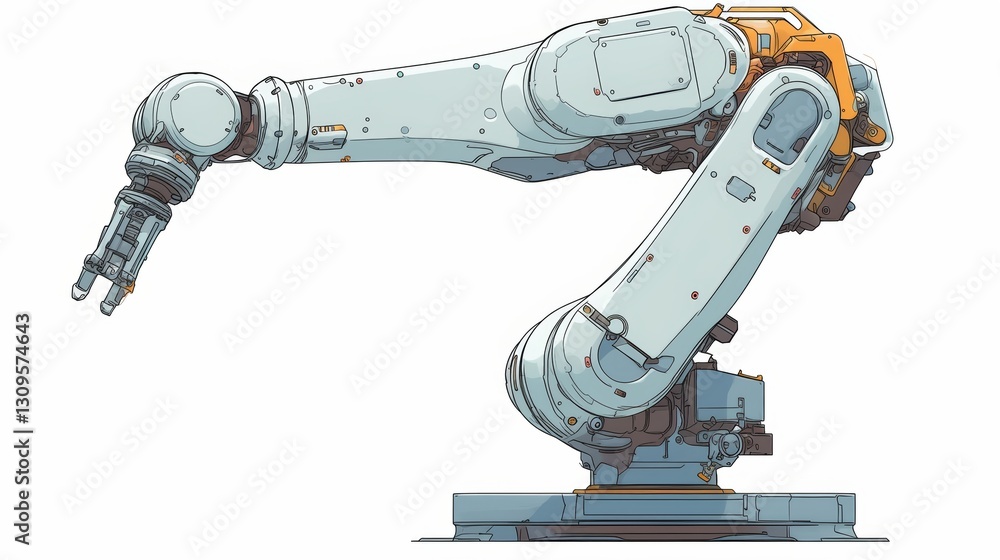 mechanical arm, A simple illustration of an industrial robot arm, ink drawing with colored pencils, white background, side view, minimalistic, simple lines, hand-drawn style, high resolution, no shad mechanical arm, A simple illustration of an industrial robot arm, ink drawing with colored pencils, white background, side view, minimalistic, simple lines, hand-drawn style, high resolution, no shad
