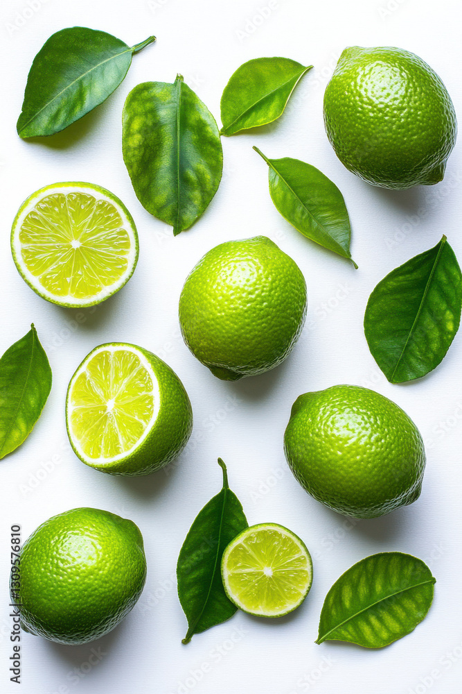 Set of delicious limes, isolated on white background Set of delicious limes, isolated on white background