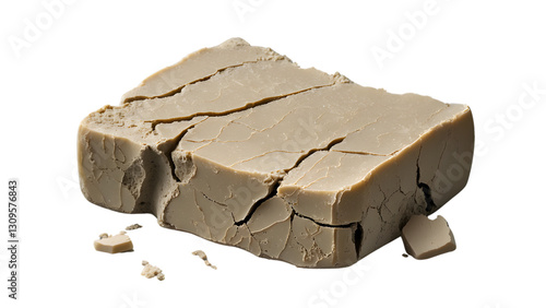 A cracked and dried up piece of old soap on a transparent background