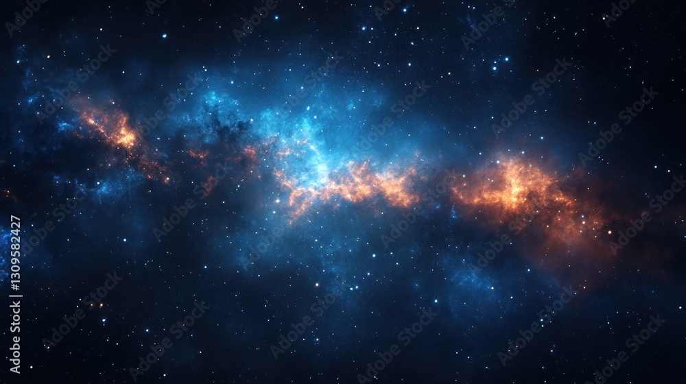 Fototapeta premium Cosmic Nebula: A Celestial Tapestry of Blue and Orange Hues