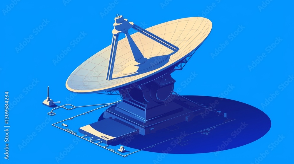 satellite, A simple vector logo of a large satellite dish with a small cone-shaped hat on top, against a blue background, with a minimalistic design. satellite, A simple vector logo of a large satellite dish with a small cone-shaped hat on top, against a blue background, with a minimalistic design.