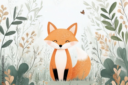 Curious fox exploring a vibrant forest filled with lush foliage and wildlife