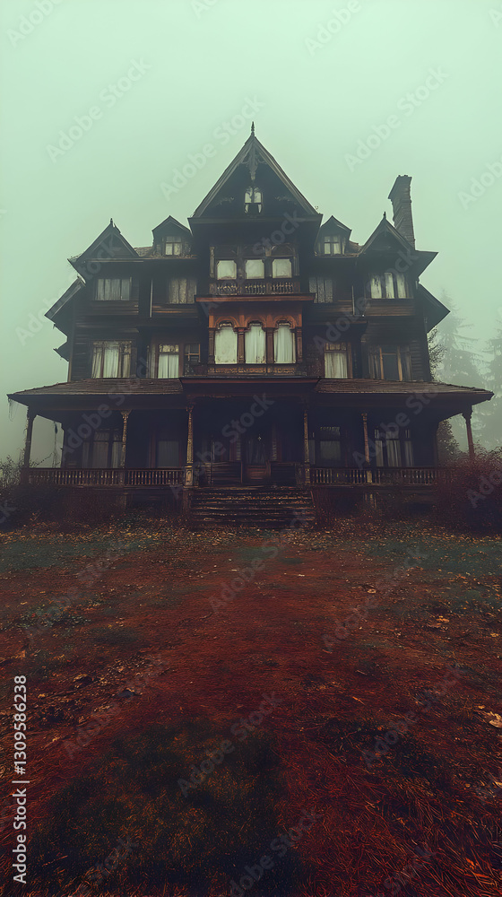 Obraz premium Mysterious Foggy Mansion Illustration